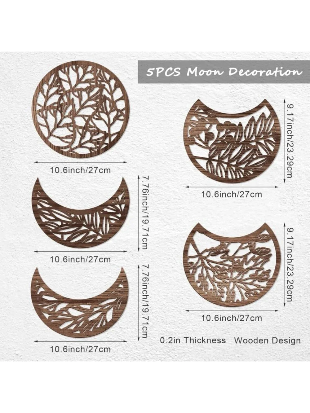 5 Pcs Moon Phase Wall Art Decor - Boho Lunar Aesthetic for Bedroom & Living Room
